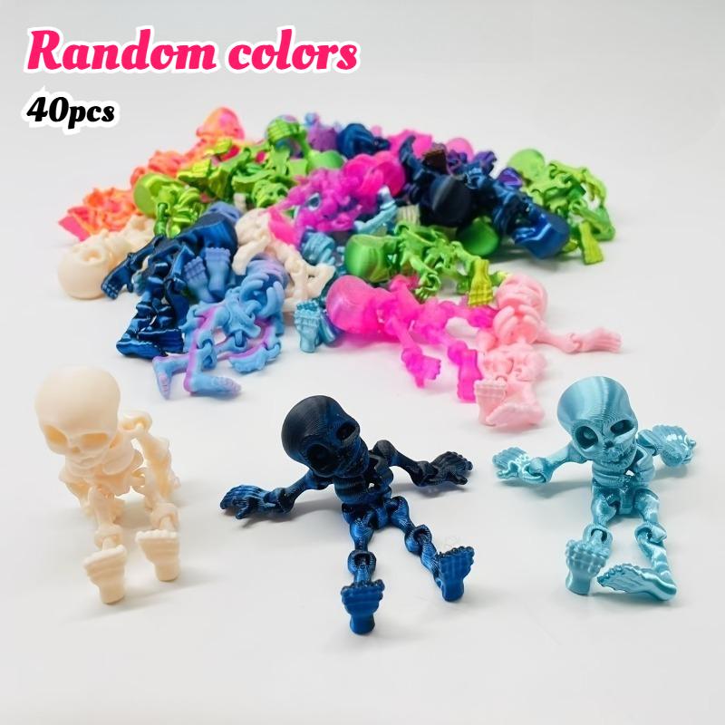 40pcs 3D Printed Colorful Gothic Horror Skull Statues Retro Terror-Themed Plastic 3D Printed Toys Skull Decorations for Home Car