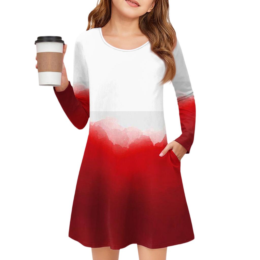 Girls' Long Sleeve Dress - Color Pocket Dress