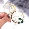 New Fashion Women Girls Gold/Green Leaf Metal Circle Moon Hair Clips Alloy Round Pearl Hairpins Hold