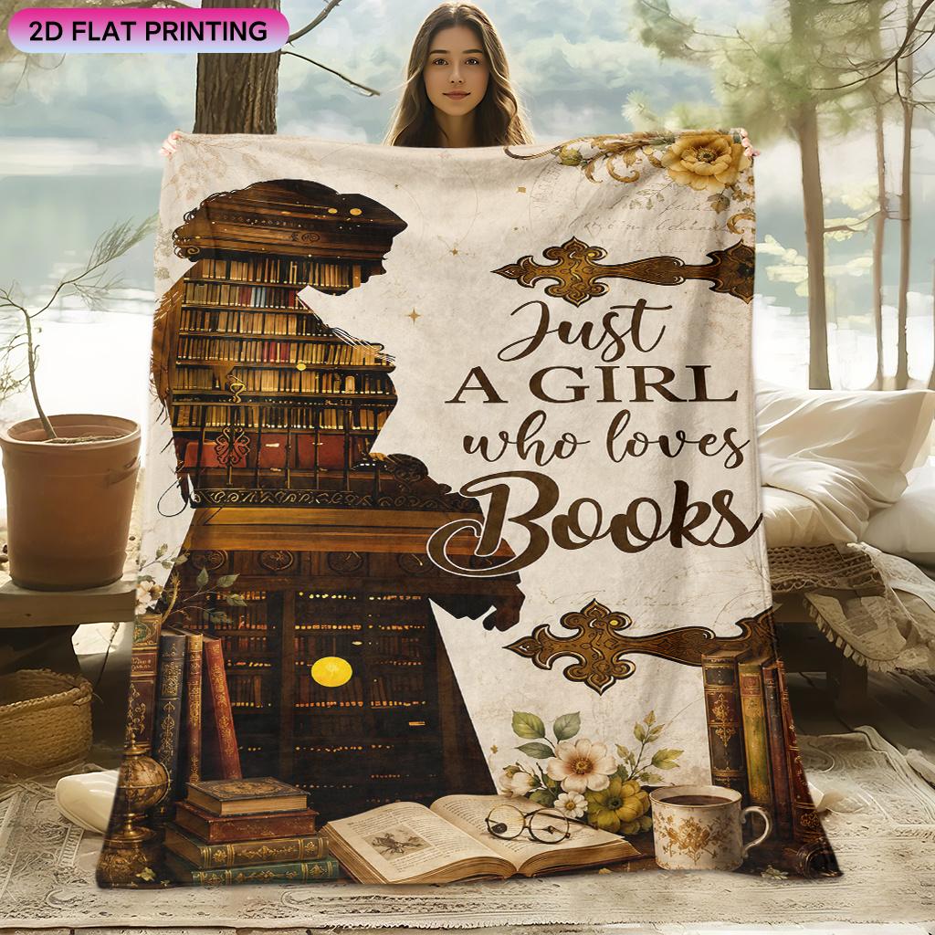 1pc Blanket Girl Who Loves Reading Winter Flannel Blanket Soft HD Digital Print Modern Style Nap Blanket Soft Warm Gift Fleece Bla