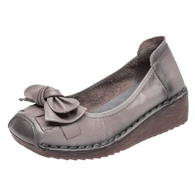 Модные 4 см Весна Осень Натуральная кожа Женские Одинарные Туфли Лоферы Ручной работы Ретро Танкетка Мягкая подошва Удобные Туфли для мамы