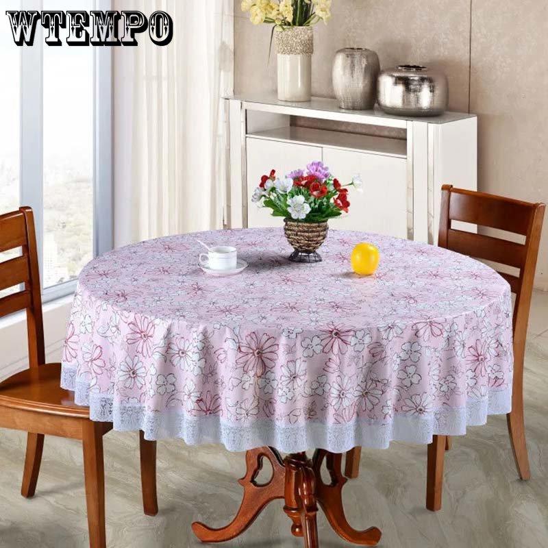 Бытовая большая круглая скатерть из ПВХ с кружевным принтом, винтажный европейский стиль, водонепроницаемая, маслостойкая, устойчивая к ожогам, легко стирается