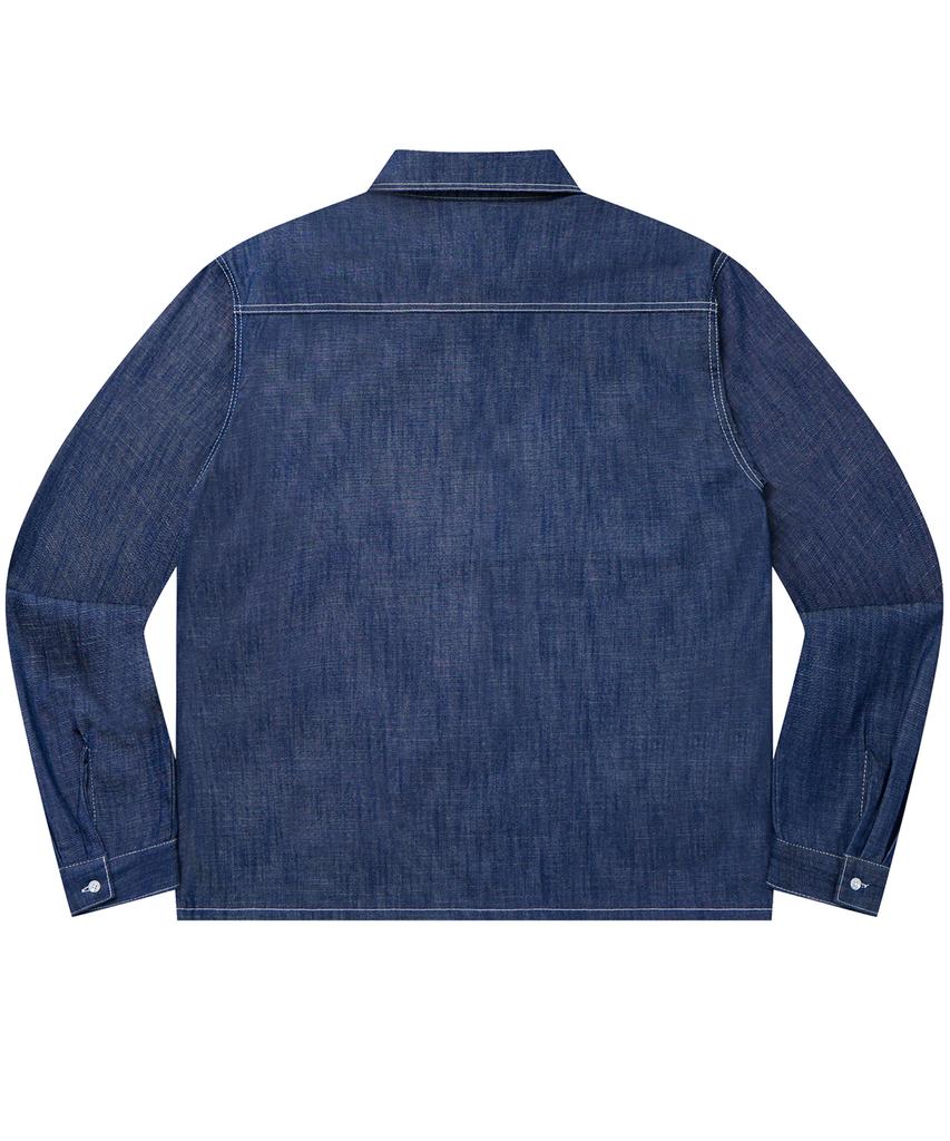 LAUGHER [Summer][Non-Fade] Two-Pocket Denim Work Shirt Long Sleeve - Indigo