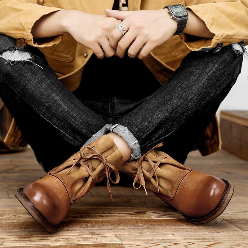 Модные высококачественные универсальные мужские ботинки, стильные мужские деловые повседневные высокие ботинки из натуральной кожи со шнуровкой для мужчин, ботинки для мотокросса