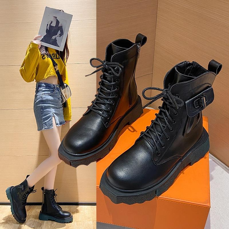 New Fashion Women's Boots British Style Casual Leather Boots Thick-soled Comfortable Martin Boots