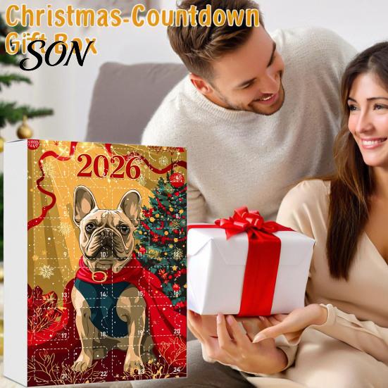 Countdown Calendar 24 Days Bulldog Advent 2026, Acrylic Puppy Ornaments Christmas Calendar, 2D Flat Dog Xmas Tree Pendant for Tree, Holiday