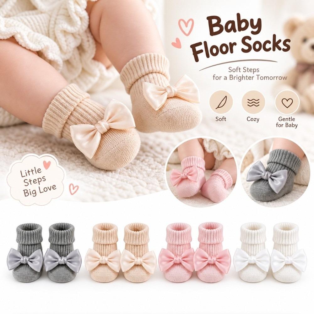 1 Paie Soft Cotton Blend Baby Floor Sock Breathable Fabric Anti-Slip Sock Indoor Home