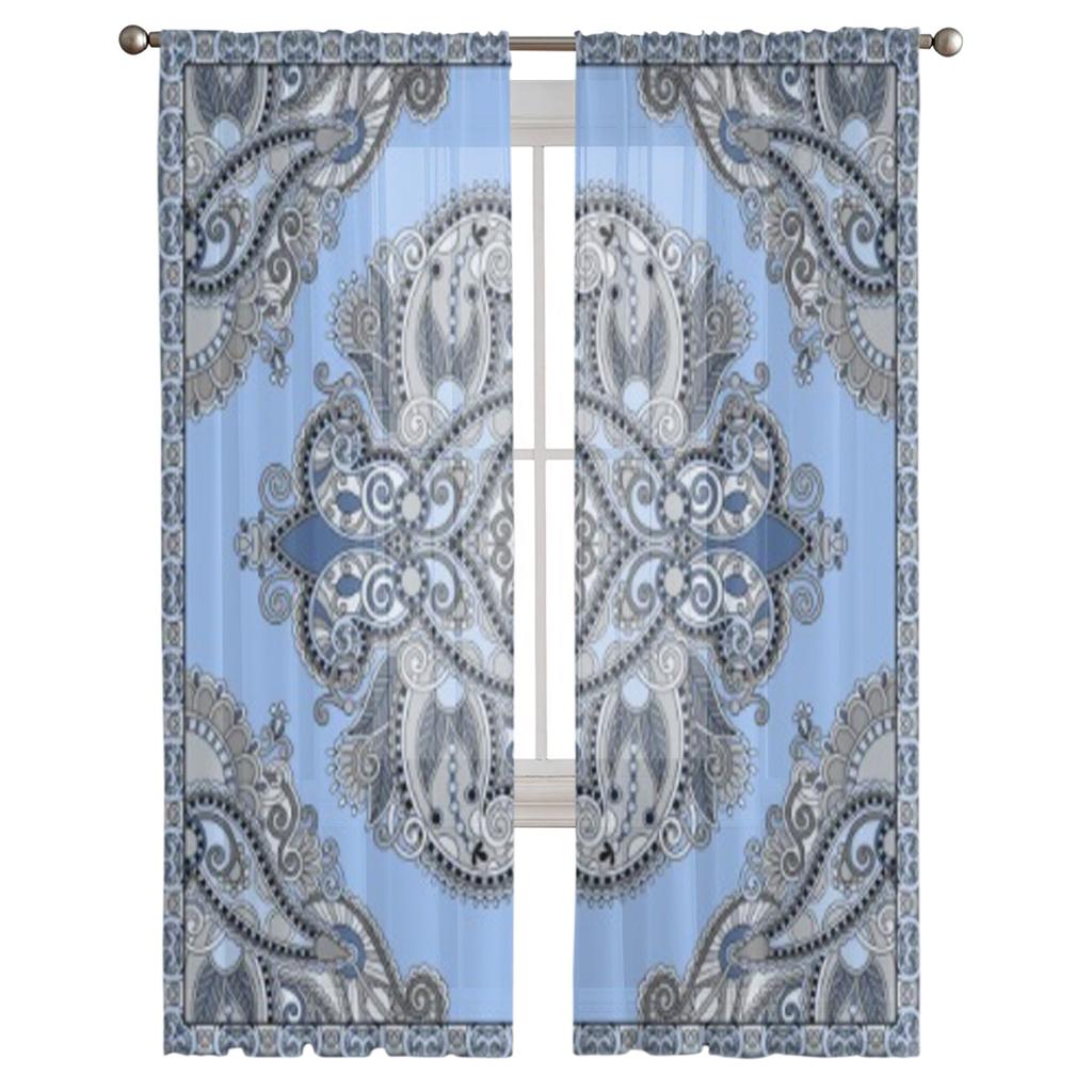 Традиционные декоративные цветочные пейсли-банданы, прозрачные шторы для гостиной, тюлевые занавески для окон, спальни, кухни, вуаль, шторы
