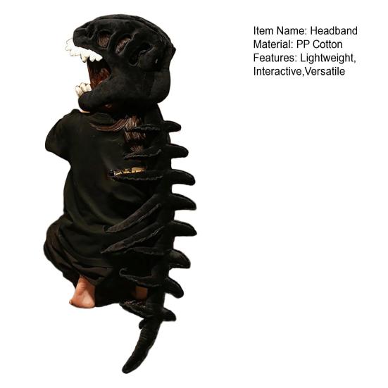 Комплект костюма скелета динозавра Реалистичный плюшевый наряд динозавра с деталями позвоночника Повязка на голову Забавный аксессуар для костюма динозавра