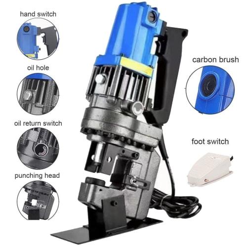 Electric Hydraulic Hole Punch, 1300W Angle Channel Steel Punching Tool, Hydraulic Hole Punch with 5 Dies for Iron, Copper, Aluminum Plate, and Angle S
