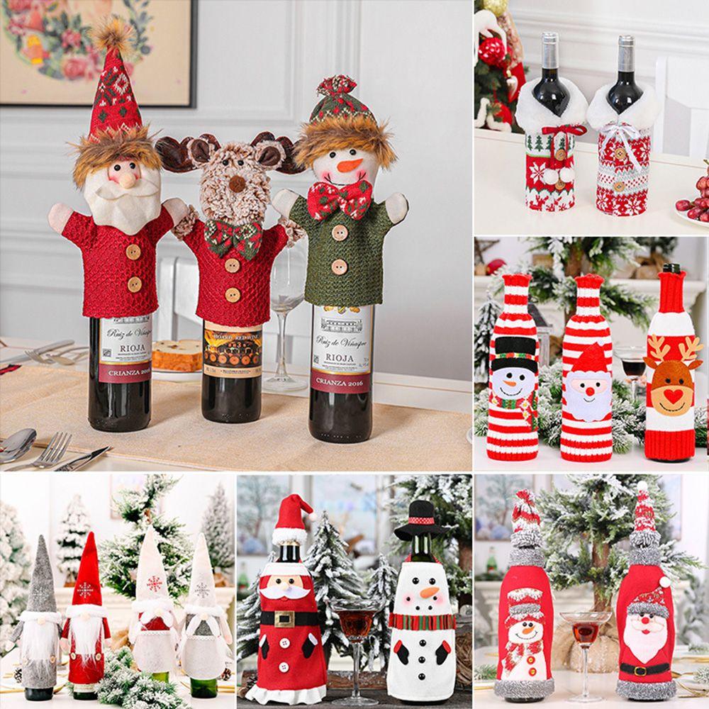 Party Table Decor Xmas Gift Santa Claus Wine Bottle Cover Bottle Dress Up Christmas Ornaments