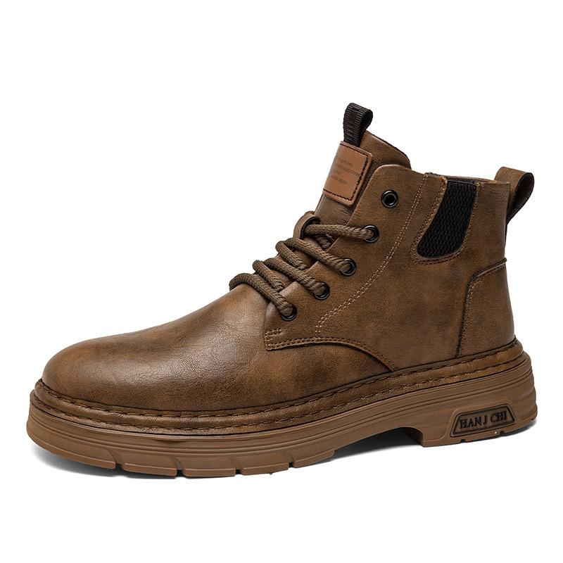Ботинки Мартин мужские осенние высокие ботинки в британском стиле повседневные супер кожаные мужские на толстой подошве коричневые уличные рабочие короткие ботинки