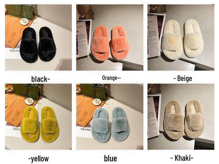 Женские меховые тапочки большого размера 42 - теплые уличные модные слипоны на осень и зиму