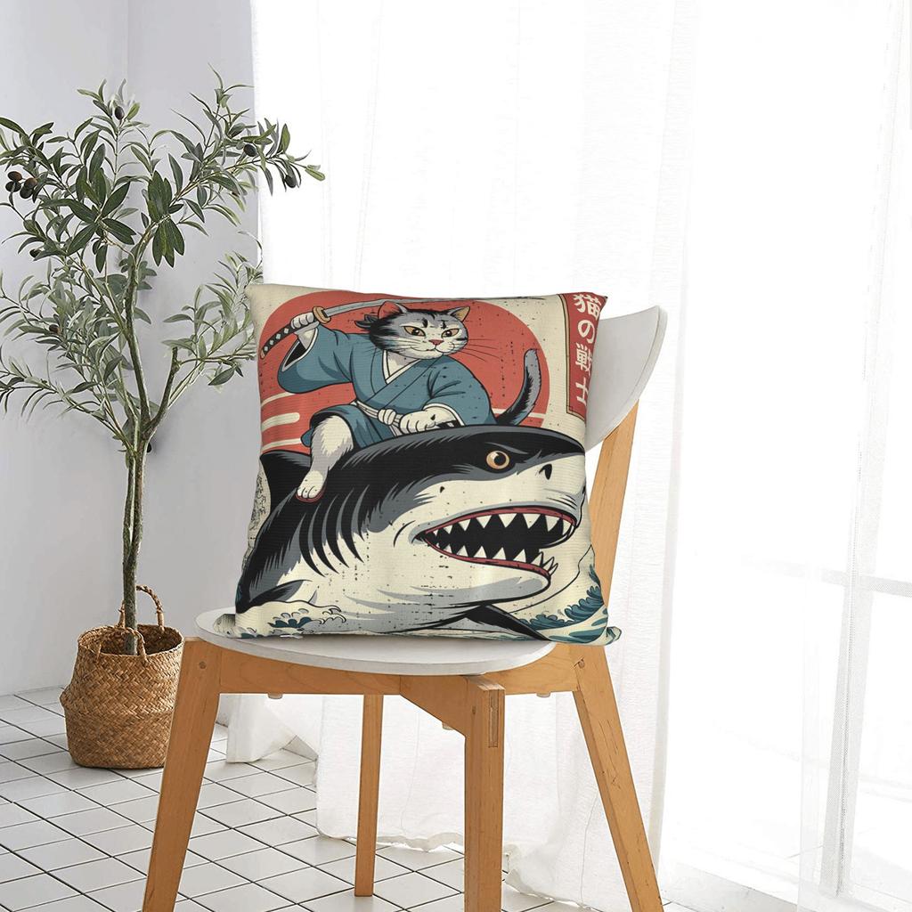 Ukiyo-E Art Japanese Cat Riding Pillowcases Retro Trendy Pillow Case For Living Room Bed Chair Comfy Pillow Cover