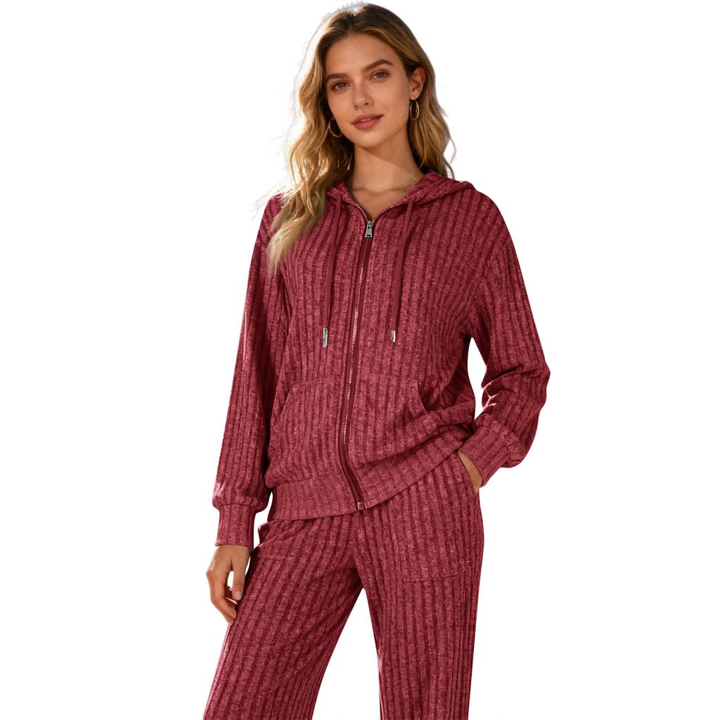 Женские спортивные костюмы из 2 предметов: худи на молнии с капюшоном и карманами и брюки с эластичной талией, мягкий эластичный осенне-зимний наряд