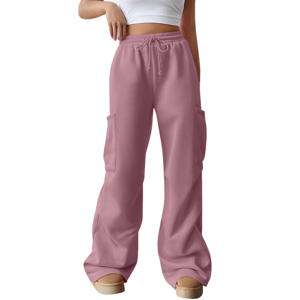 Женские повседневные модные однотонные джоггеры с эластичной талией, кулиской, карманами, широкими штанинами прямого кроя