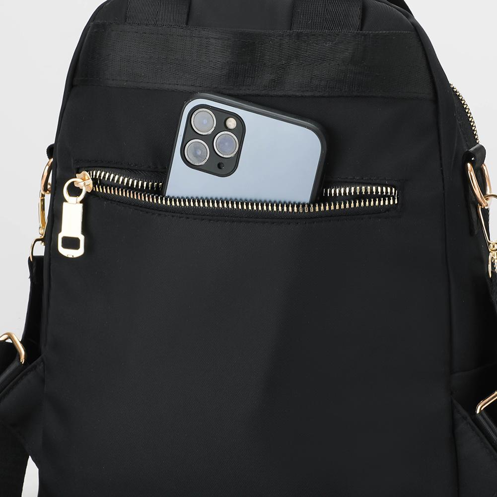 Женский нейлоновый однотонный рюкзак на молнии, сумка для ноутбука большой емкости (черный)