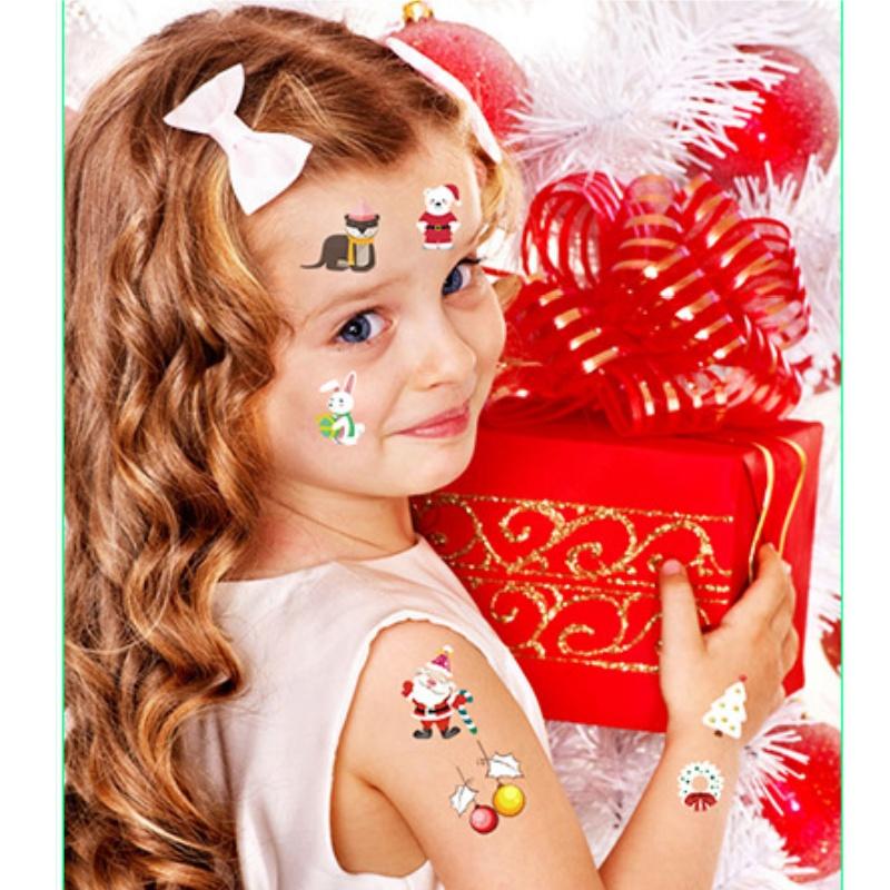 10 шт. Светящиеся тату-наклейки Рождественская тематика Водонепроницаемая временная татуировка Санта Олень Елка Конфеты Дизайн Праздничный макияж Декор