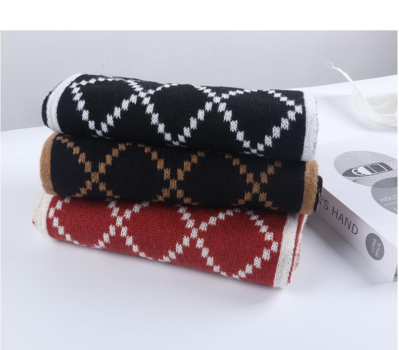 Шарф в клетку винного цвета: Теплая, универсальная шаль для осени/зимы, корейский стиль, имитация кашемира.