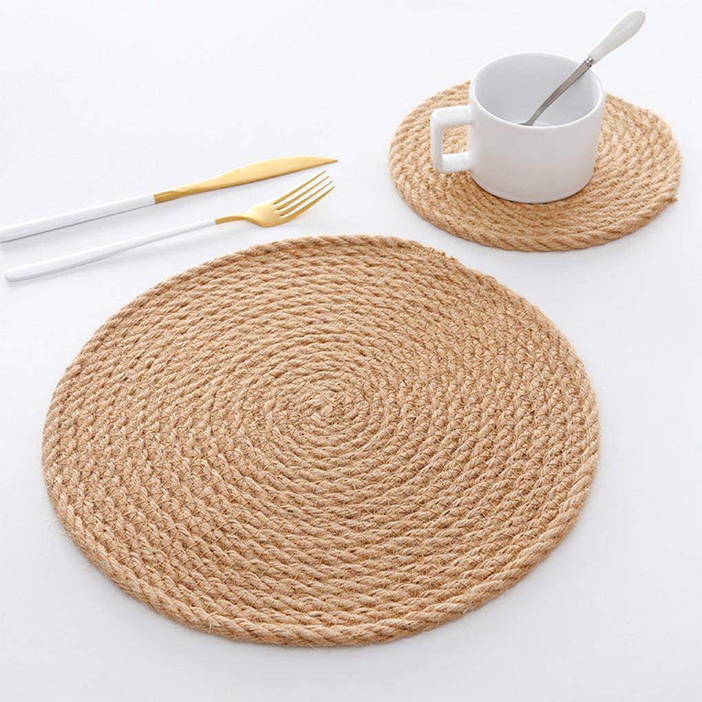 Hemp Braided Placemats Table Mat Coasters Insulation Coffee Pad Linen Handmade Dining Tables Home Cup Cushion Accessories