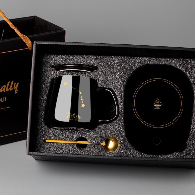 Персонализированная керамическая кружка для кофе с крышкой и ложкой - Праздничный дизайн для пар