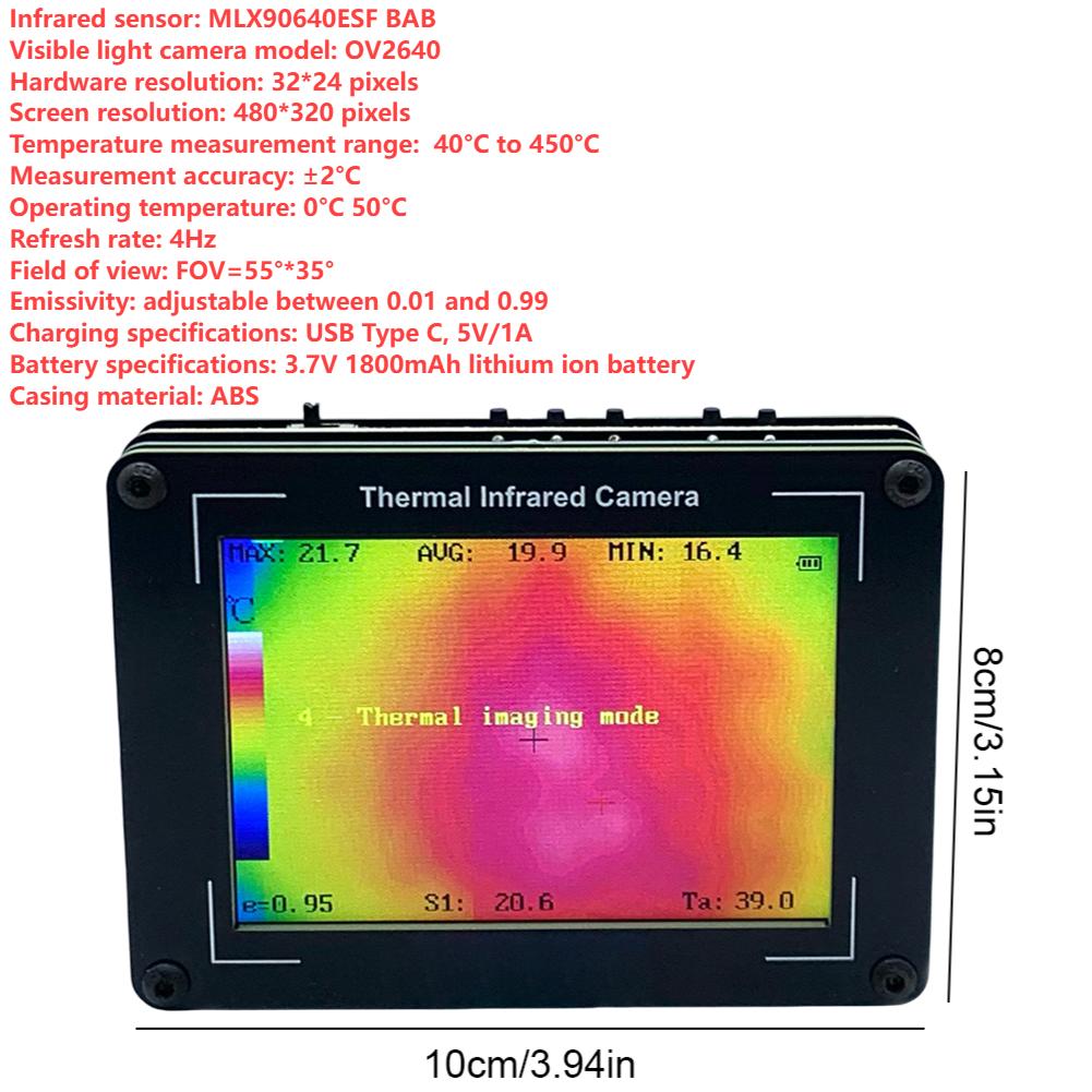 MLX90640 AMG8833 Портативные инфракрасные датчики Легкая цифровая тепловизионная камера Зарядка через USB для строительной среды