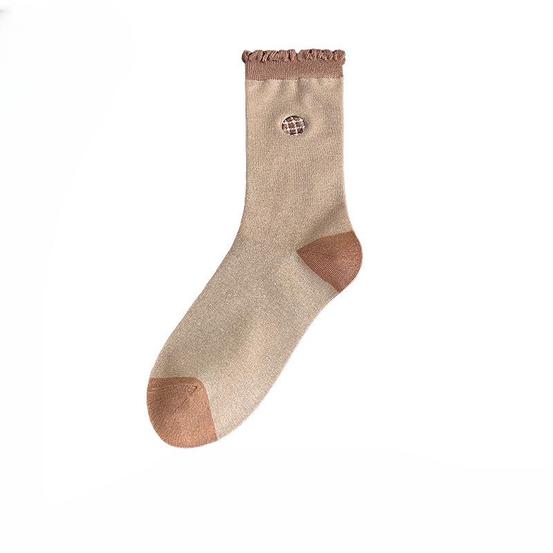 Женские осенне-зимние новые носки из хлопка с вышивкой, мультяшным рисунком, любовью, милым кружевом в рубчик