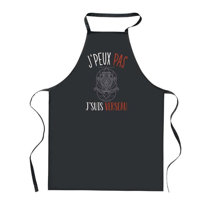 Tablier de cuisine - PLANETEE - J'peux Pas Signe Verseau - Noir - 90x60 cm - Impression France