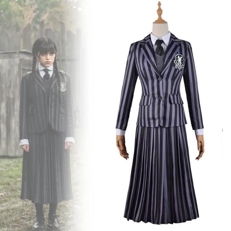 Wednesday Addams Role Playing Adult School Uniform Costume Set For Halloween Events And Cosplay