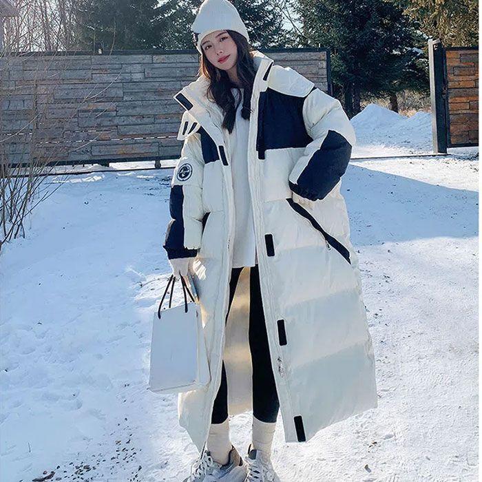 Down Padded Jacket Women's Winter Thicker Korean Version Loose Over The Knee Hooded Padded Jacket Cargo Coat