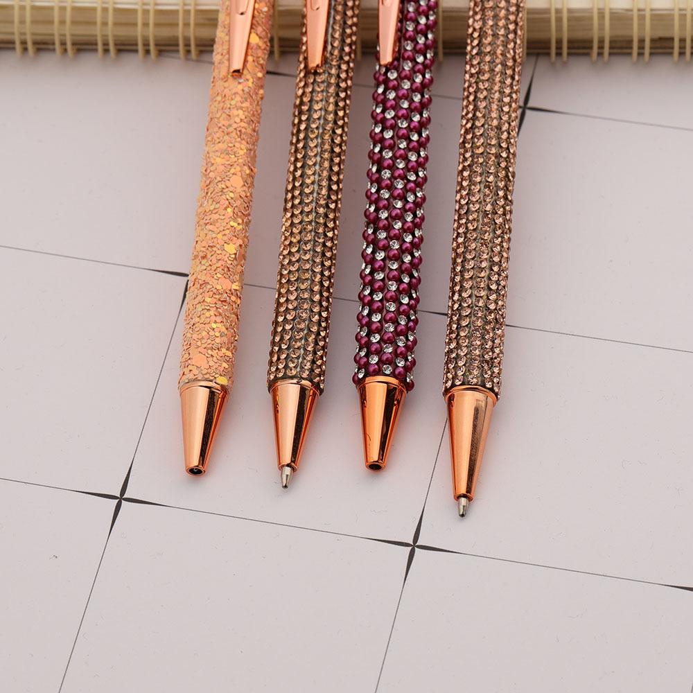 Шариковая ручка Press Rhinestone Rose Gold, роскошные милые свадебные металлические канцелярские принадлежности для школы и офиса, 4 шт.