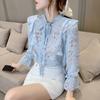 Spring Fashion Bow Chiffon Shirt Blouse Women's Ruffled Flowers Versatile Long Sleeve Top