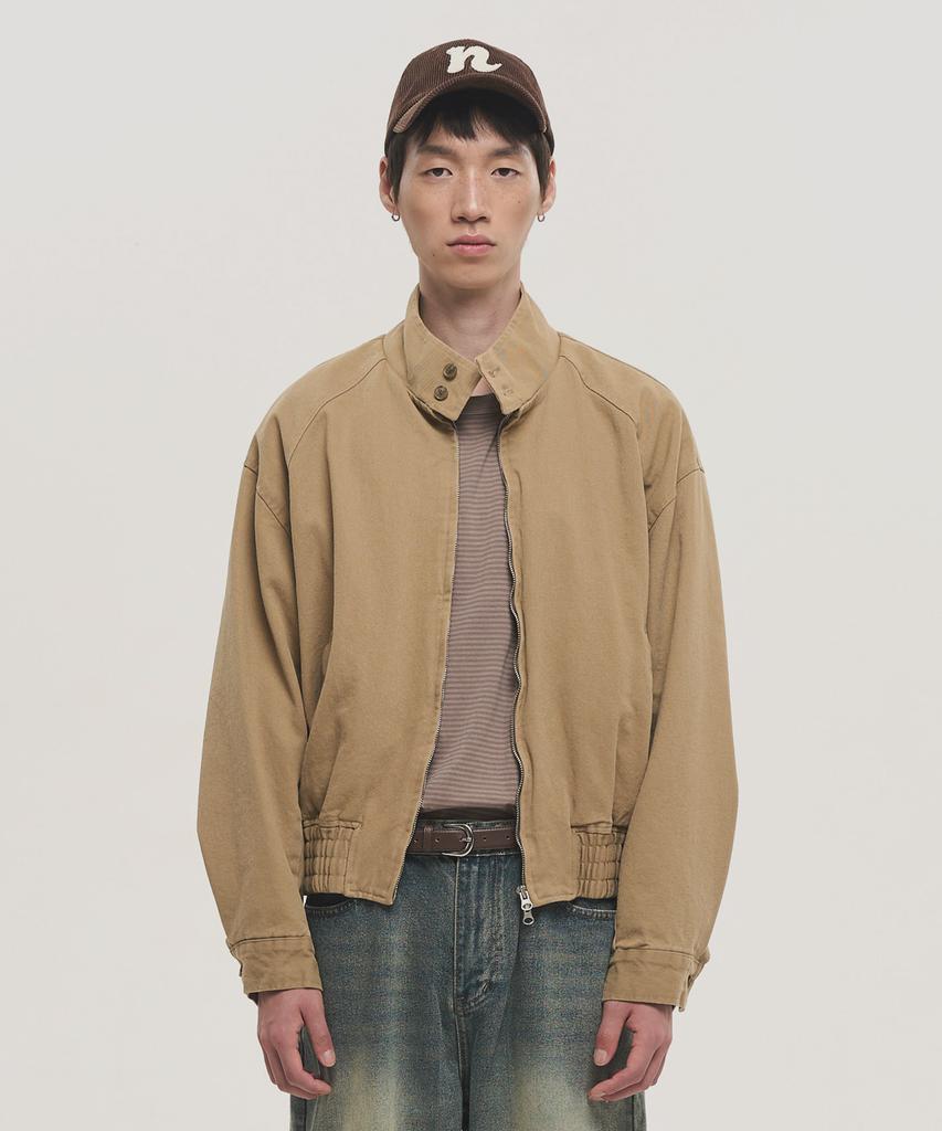 Куртка-свитер Harrington из хлопка с эффектом 'noise wash' - Бежевая
