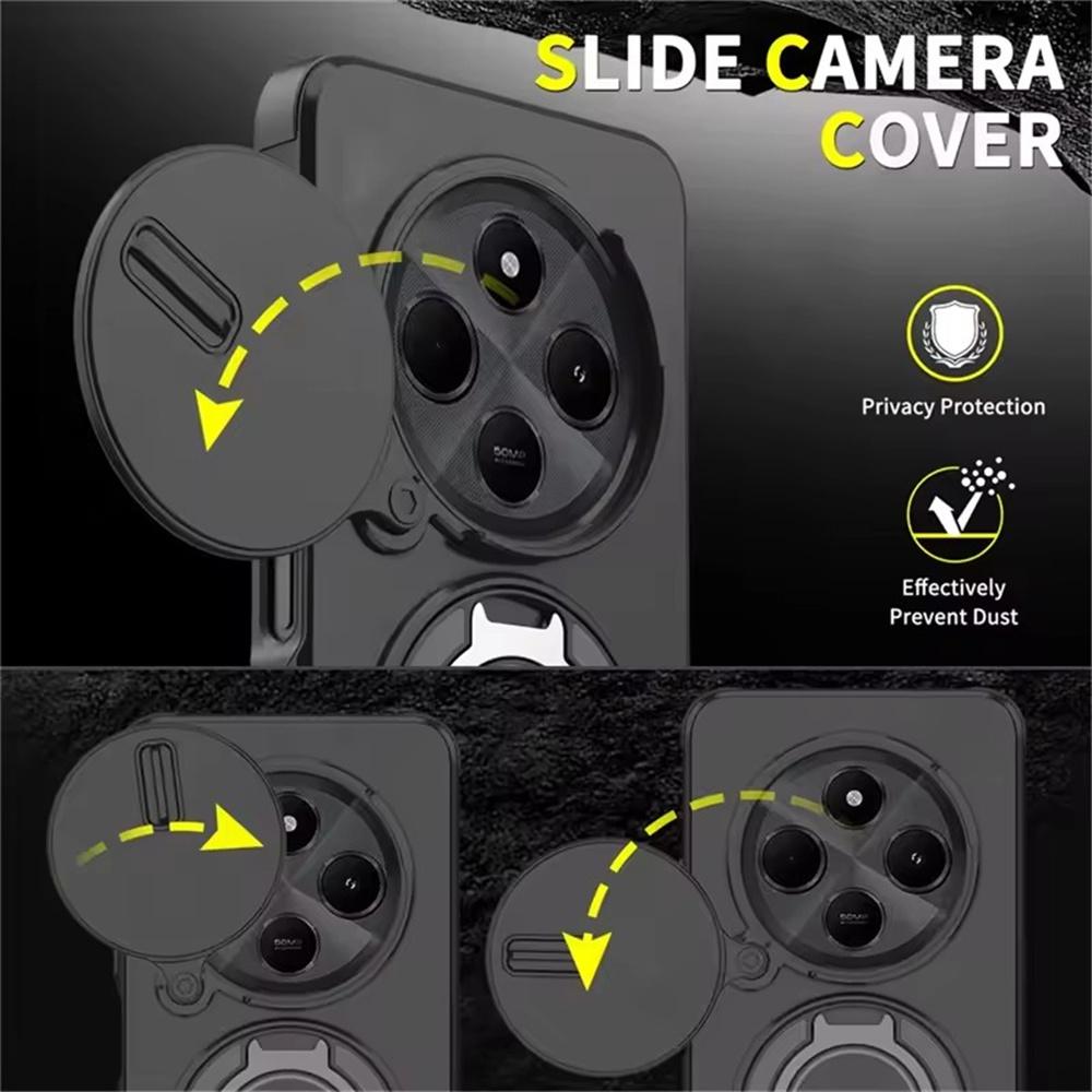 Матовые чехлы с кольцом-держателем Armor для Xiaomi Redmi Note 14 13 Pro Plus 14C 13 4G 5G, магнитная сдвижная крышка для защиты камеры, Fundas