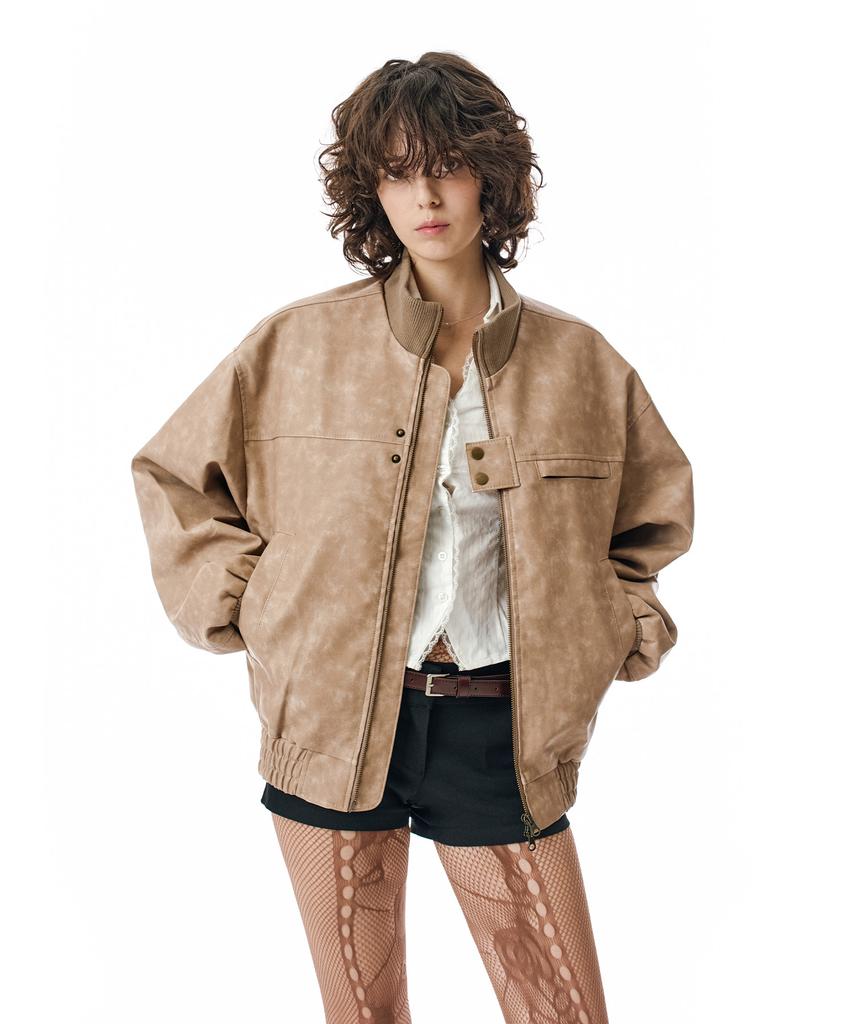 Блузон из стираной искусственной кожи Secondmono [Бежевый]_Sejk024Beige