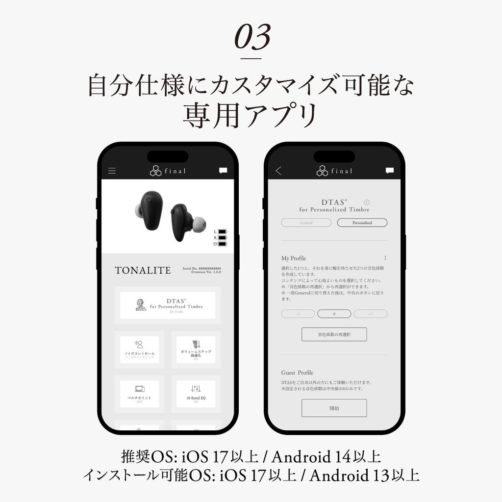 Беспроводные Bluetooth-наушники final TONALITE, с шумоподавлением, Multi-Point, черные, с технологией персонализации DTAS