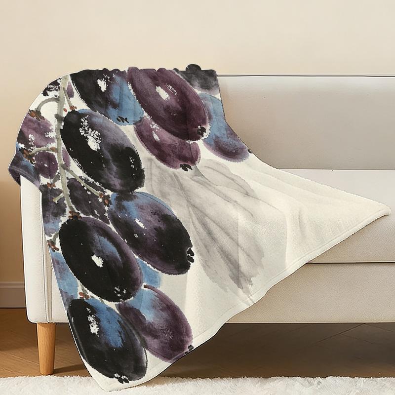 Lightweight Flannel Throw Blanket Watercolor Grape Pattern, Soft Cozy Home Decor Blanket for Halloween & Christmas