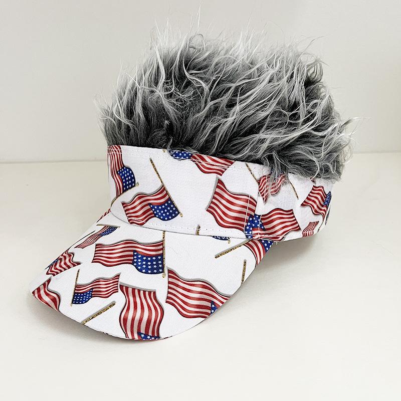 Fashion American flag simulation wig baseball cap European and American street personality wide brim cap batch