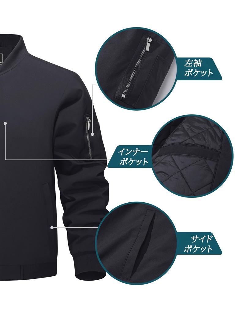 TACAVSEN Filled Jacket Military Casual Jumper Pilot Golf Cool Bike Jumper Stylish Thin Water Repellent Outdoor Wear Windproof Autumn Clothes Black XL