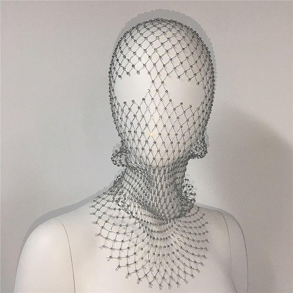 Shining Headcover Mesh  Headwrap Crystal Head Mask Rhinestone Mesh Veil Fishnet Headhood
