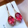 Elegant 18K Rose Gold Plated Simulated Red Tourmaline Dangle Earrings for Women
