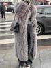 Европейский и американский серый длинный плюшевый пальто с лацканами 2024 - Новая теплая, плотная, пушистая верхняя одежда для осени и зимы