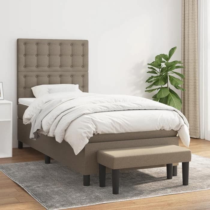 Maison Exclusive - Sommier à lattes de lit avec matelas Taupe 90x200 cm Tissu