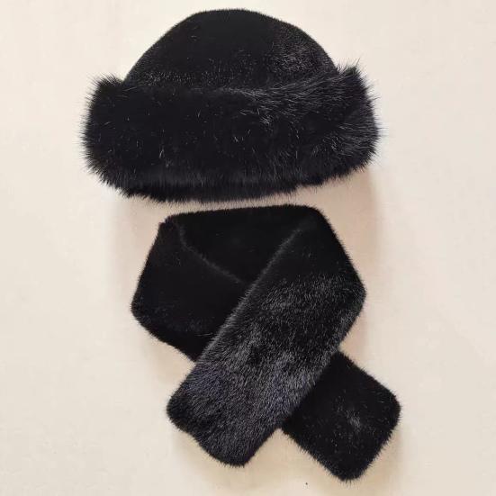 2 Pcs/Set Men Winter Mongolian Hat Neck Warmer Thick Stretchy Solid