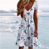 Summer Fashion Women's V Neck Short Sleeve Beautiful Flowers Printed Dress Sex Short Skirt Dresses