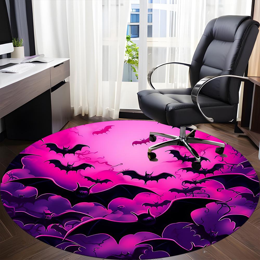 1pc Bat Swarm Office Round Area Rug, Indoor Mat Suitable ForOffice, Under Office Chairs Bedroom Living Room Home Decor, Room Deco T150