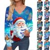 Women's Fashion Casual Long Sleeve Christmas Printed V-Neck Sweater Top