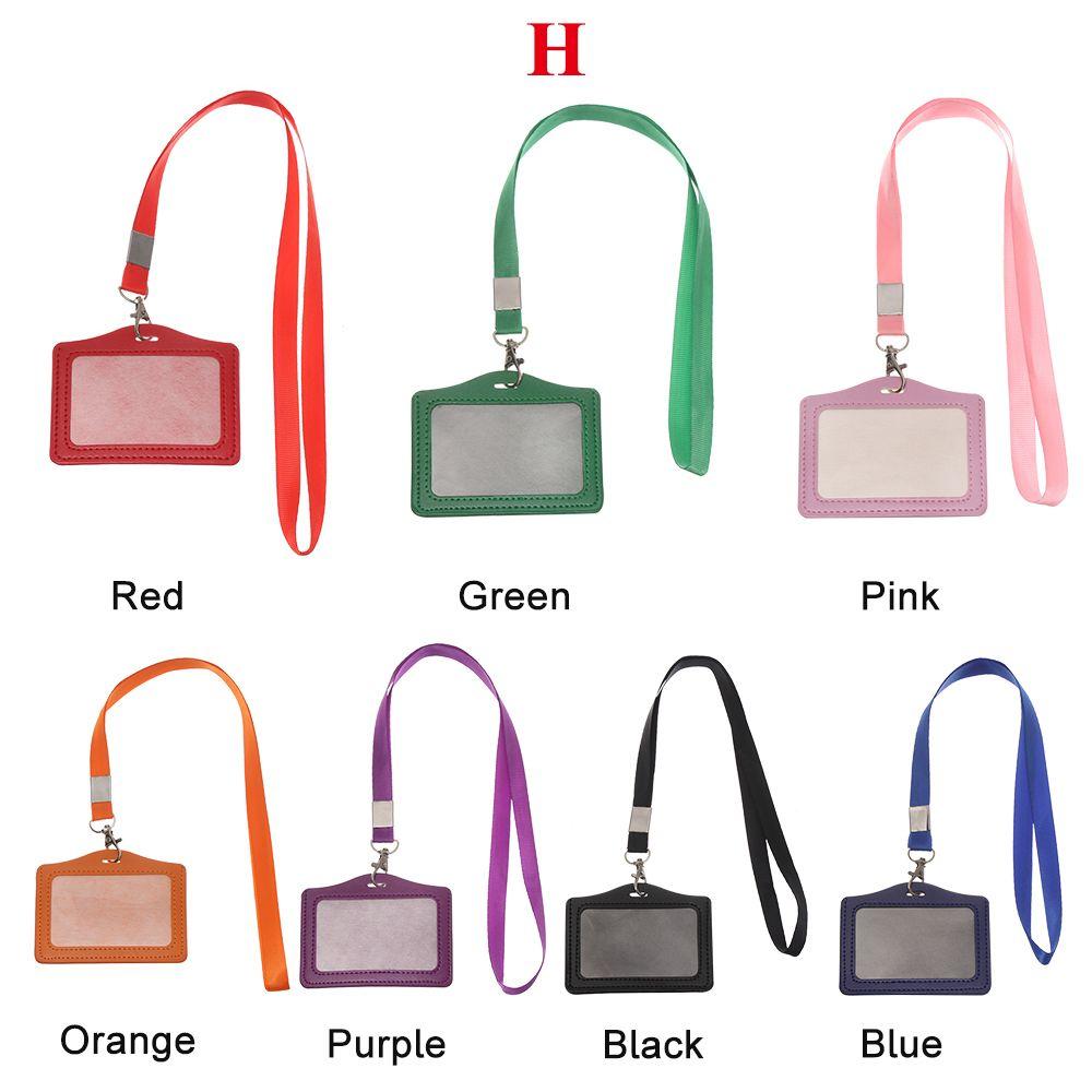 ID Leather Card Holders Lanyard Card Sleeve Women Men PU Bank Card Name Credit Card Holders Neck Strap Card Candy Colors