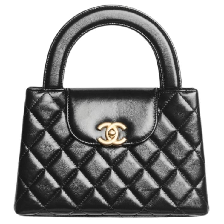 Chanel 23K Kelly Глянцевая состаренная телячья кожа Металл золотистого тона Мини-сумка на руку Черный AS4416-B14296-94305