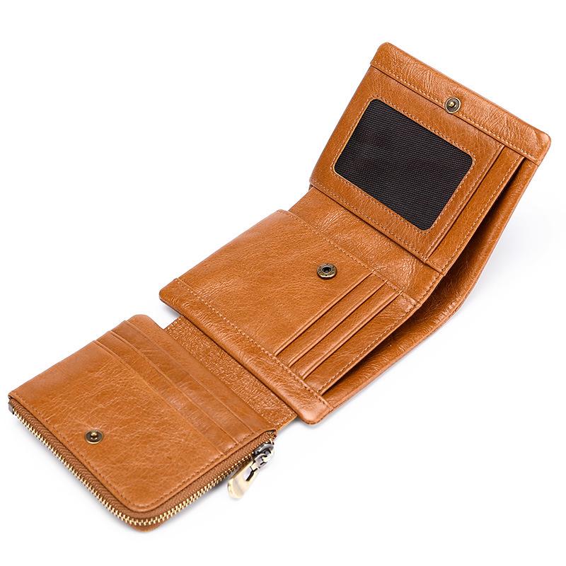 Мужской кожаный кошелек Trifold Retro RFID - короткий, с защитой от кражи и несколькими отделениями для карт